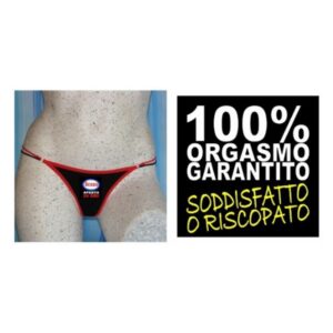 SEX10211 PERIZOMA NERO UMORISTICO 100% ORGASMO GARANTITO SODDISFATTO O RISCOPATO