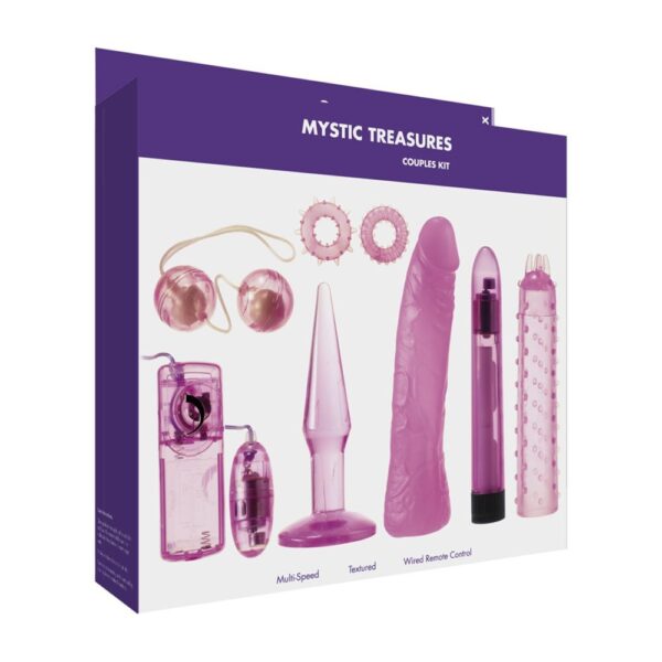 55006101 KINX MYSTIC TREASURE COUPLES KIT PINK KIT CON OVETTO, DILDO, PALLINE, ANELLI, PLUG ANALE, E VIBRATORE GUAINA ROSA