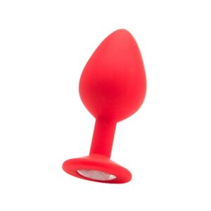 OU182RED LARGE DIAMOND BUTT PLUG - RED PLUG IN SILICONE ROSSO E GIOIELLO ALLA BASE