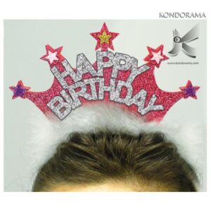 2738-01 CERCHIETTO GLITTER CON CORONA DI STELLE E SCRITTA “HAPPY BIRTHDAY” COMPLEANNO GENERICO