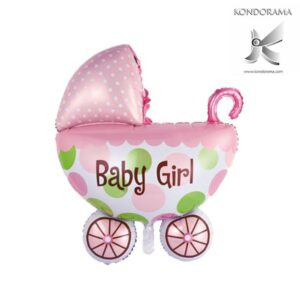 2271-R GONFIABILE CARROZZINA ROSA BABY GIRL MISURA CM 82 X 108 GONFIABILI AD ELIO O ARIA IN FOIL