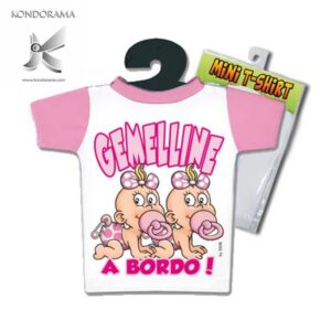 4885-33 MINI T-SHIRT ROSA BIMBE GEMELLE GEMELLINE A BORDO