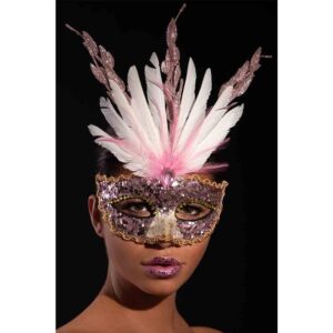 01291-1 MASCHERA PREZIOSA ROSA C/GLITTER E PIUME