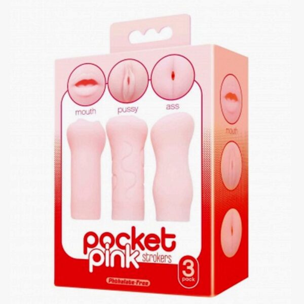 55002623 ICON MALE POCKET STROKER 3 PACK PINK BOCCA, ANO, VAGINA COLORE ROSA