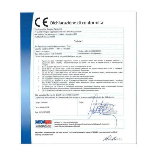 MASCHERINE CHIRURGICHE MONOUSO IN TNT 3 STRATI CERTIFICATE IN CONFEZIONE DA 10 PZ IVA ESENTE