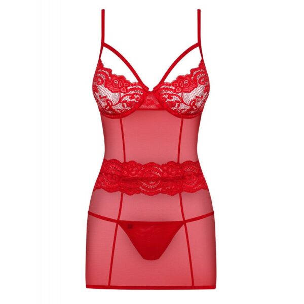 OBSESSIVE CHEMISE & THONG S/M 829-CHE-3 ABITINO ROSSO CON MUTANDINE