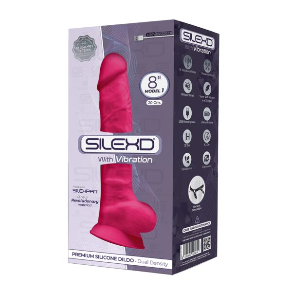 SilexD MODEL 1 - 8" PINK 225814 FALLO REALISTICO VIBRANTE IN SILICONE MEMORY TERMO-REATTIVO VIBRATORE CON MOTORE CM 20